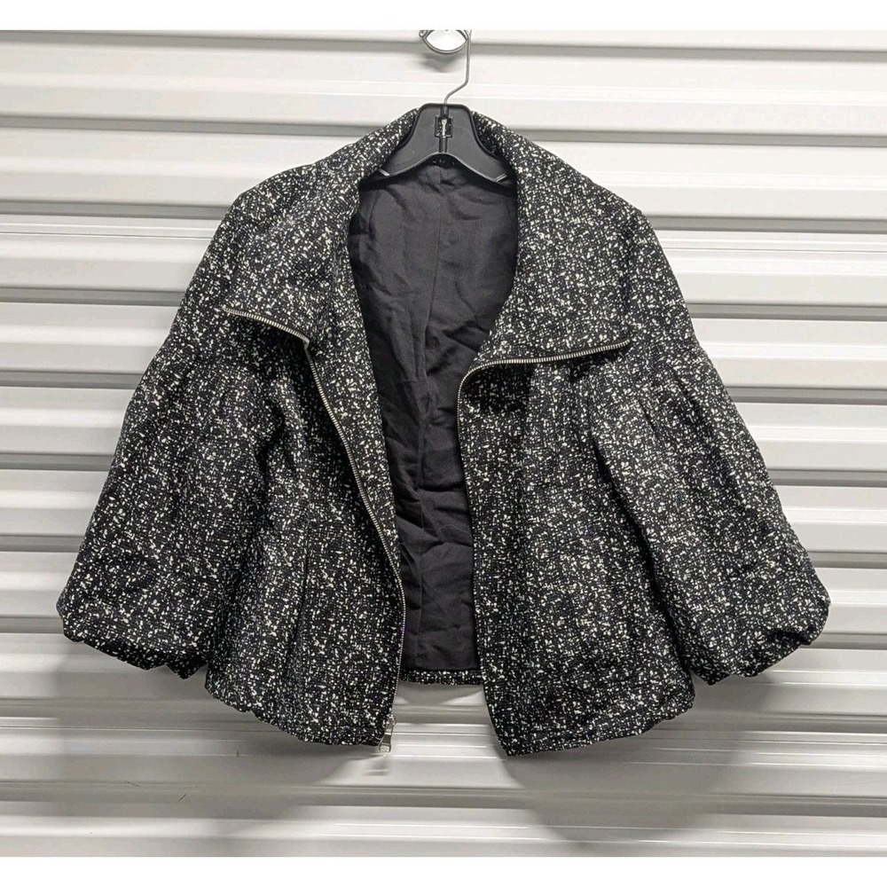 Quiet Luxury Silk Blend Cropped Jacket Puff Sleeve Express Size 10 Blazer Career
